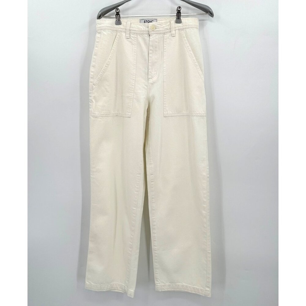 Stoic Women's Utility Pant in Egret size 8 High Rise Wide Leg 100% Cotton Twill